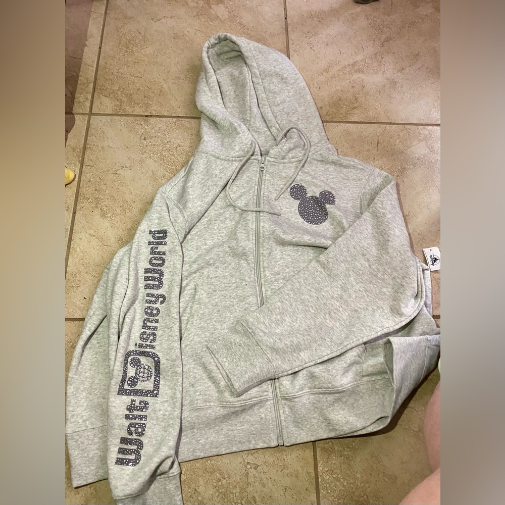 Walt Disney World Rhinestone Mickey Mouse Women’s XXL Heather Zip Hoodie Jacket